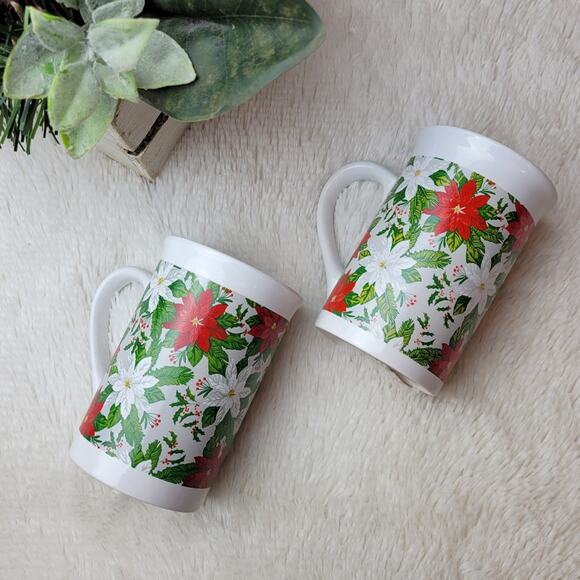 Royal Norfolk Other - ROYAL NORFOLK Set Of 2 Ceramic Poinsettia Christmas Holiday Mugs